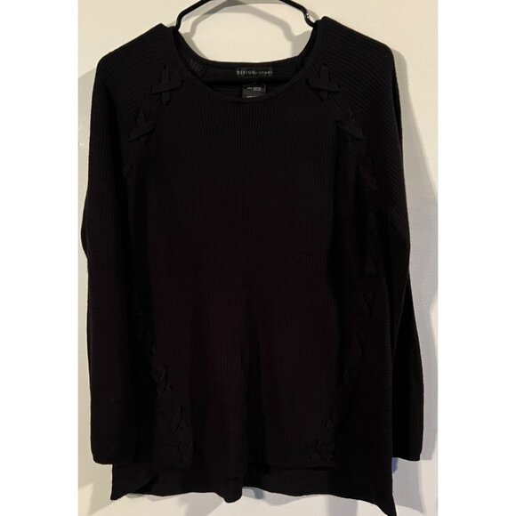 Design History Black Acrylic Womens Sweater L/G Ribbed Knit Crewneck Long Sleeve - Picture 1 of 4